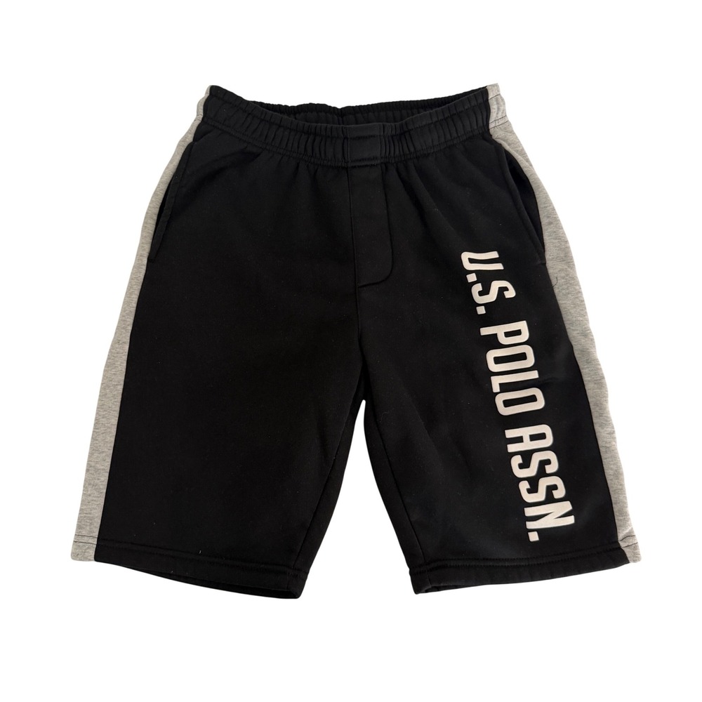 US Polo Assn Mens Medium Athletic Shorts Black Grey Feel Dry Logo Sweat Shorts